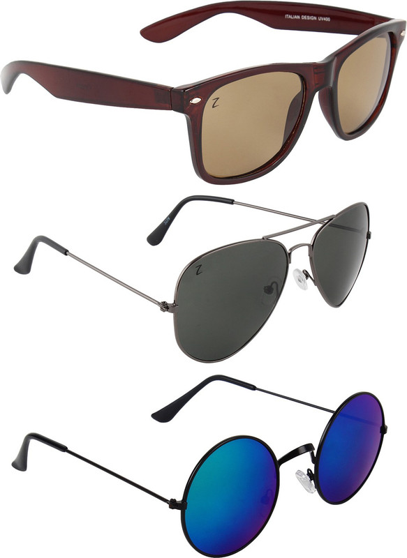 Zyaden Wayfarer, Aviator, Round Sunglasses(Brown, Black, Blue)