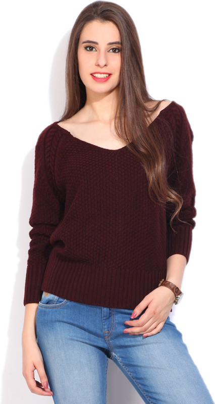 Pepe Jeans Self Design Casual Women Maroon Sweater