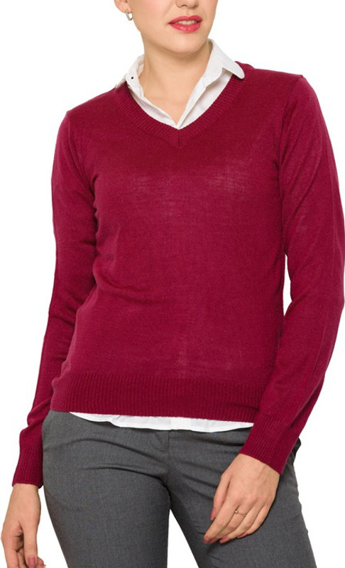 Park Avenue Solid V-neck Formal Women Maroon Sweater
