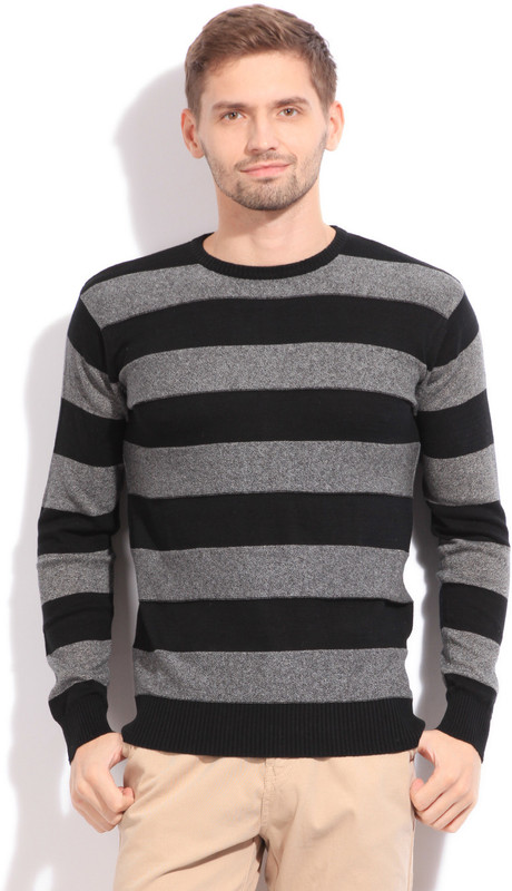 Sports 52 Wear Striped Casual Men Black Sweater