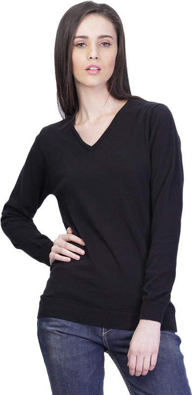 Kalt Solid V-neck Casual Women Black Sweater