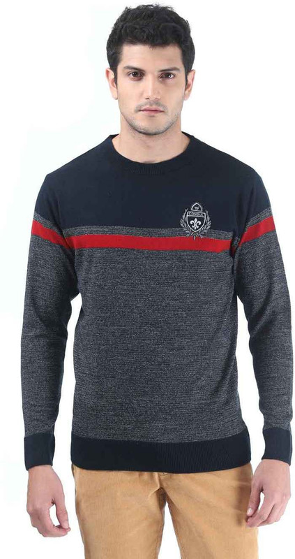 Consul Solid Round Neck Casual Men Black, Grey, Red Sweater
