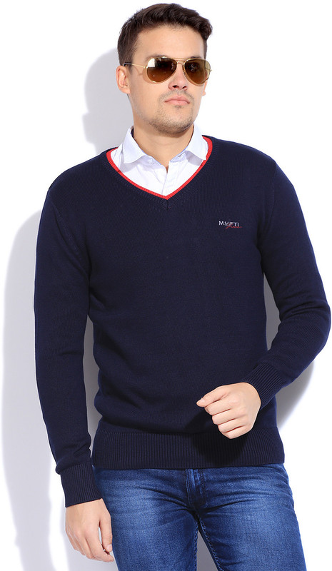Mufti Solid Casual Men Dark Blue Sweater