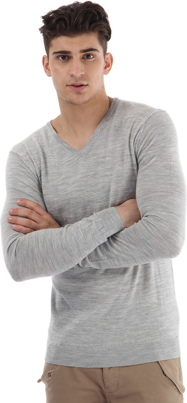 Selected Solid V-neck Casual Men Grey Sweater