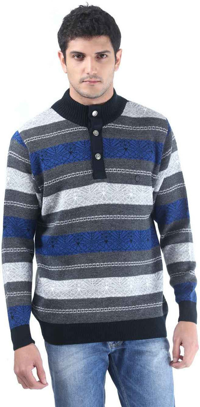 Consul Striped Turtle Neck Casual Men Dark Blue, Grey, White Sweater
