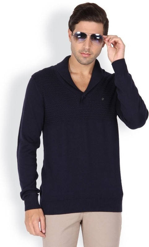 Blackberrys Solid V-neck Men Dark Blue Sweater