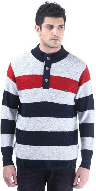 Consul Striped Turtle Neck Casual Men Dark Blue, Grey, Red Sweater