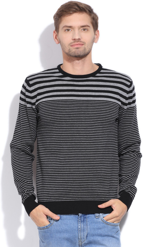 Sports 52 Wear Striped Casual Men Black, Grey Sweater
