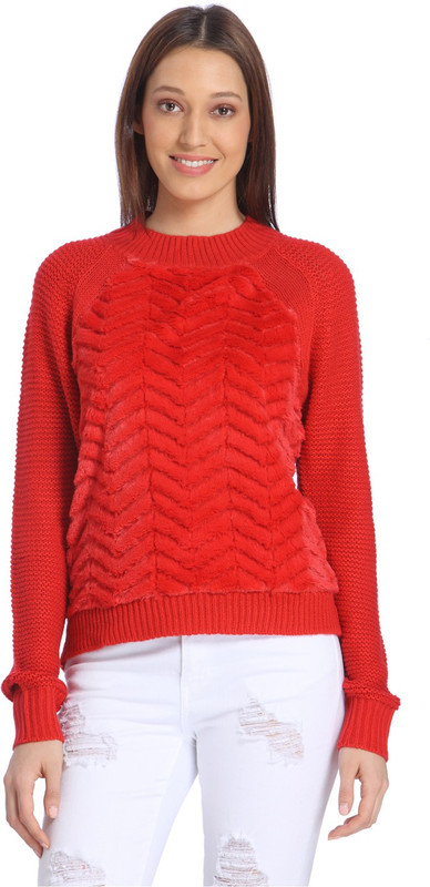 Vero Moda Self Design Turtle Neck Casual Women Red Sweater