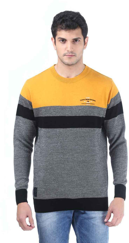 Consul Solid Round Neck Casual Men Yellow, Black, Grey Sweater