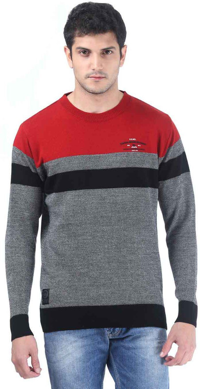 Consul Solid Round Neck Casual Men Red, Black, Grey Sweater