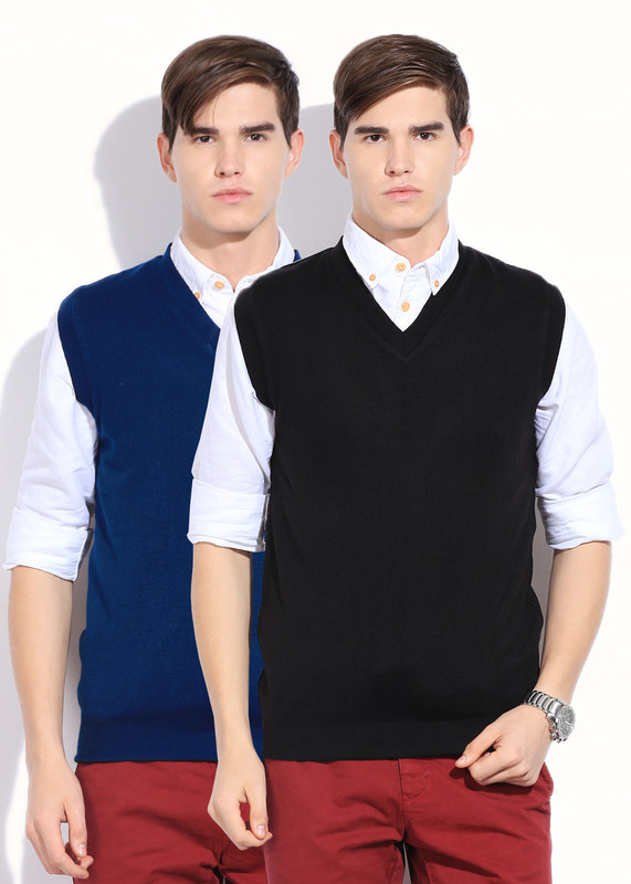 Sports 52 Wear Solid Casual Men Reversible Black, Blue Sweater