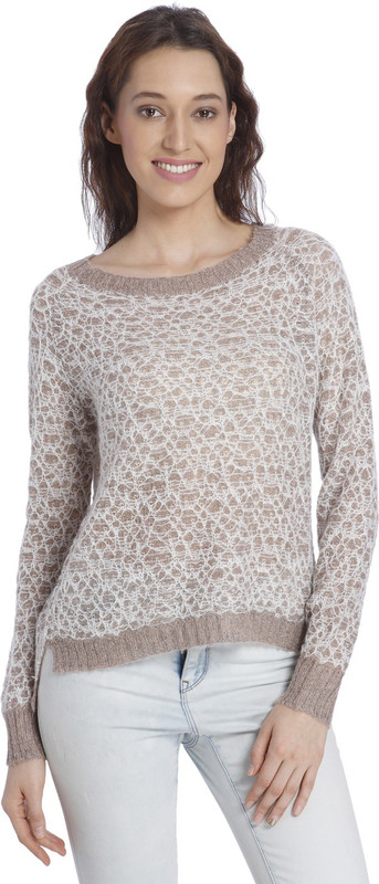 Vero Moda Solid Round Neck Casual Women Brown Sweater
