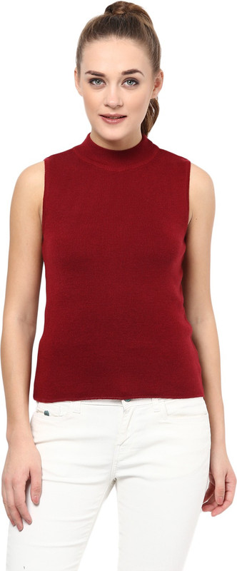 Cayman Solid Turtle Neck Casual Women Maroon Sweater