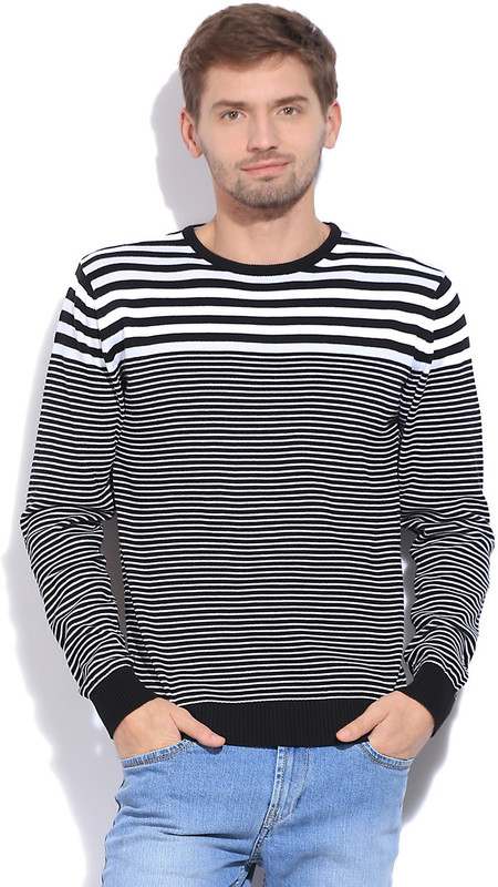 Sports 52 Wear Striped Casual Men Black, White Sweater