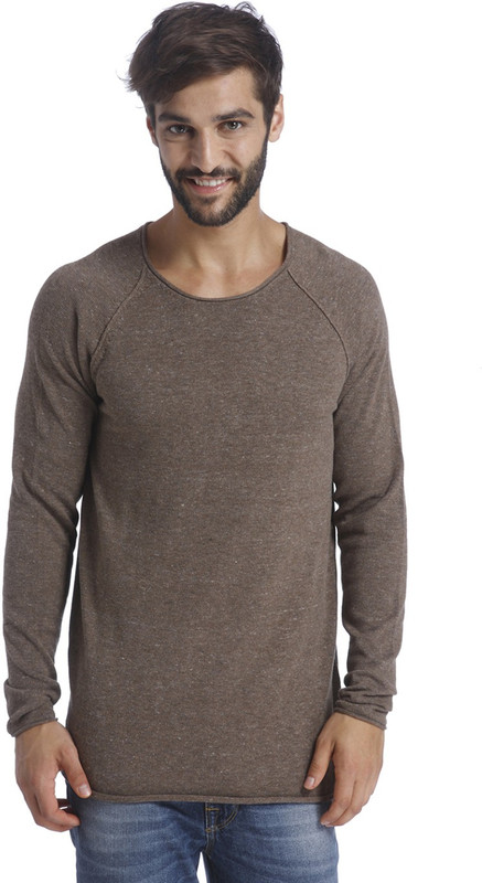 Selected Solid Round Neck Men Brown Sweater