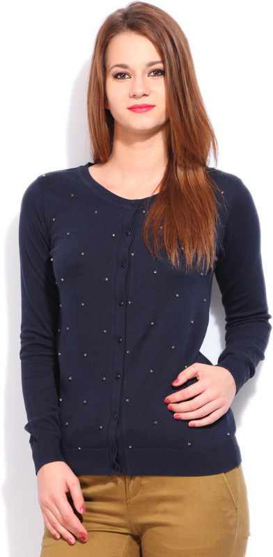 Vanheusen Solid Casual Women Dark Blue Sweater