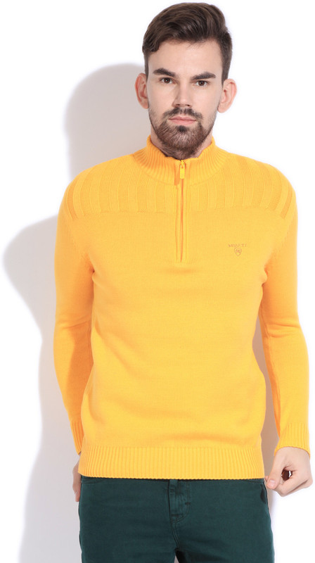 Mufti Solid Casual Men Yellow Sweater