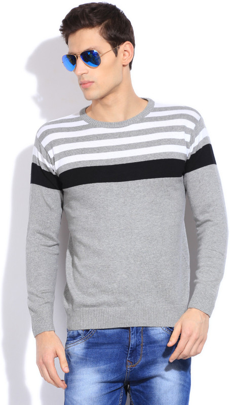 Sports 52 Wear Striped Casual Men Grey Sweater