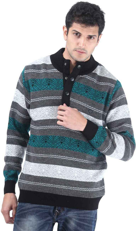 Consul Striped Turtle Neck Casual Men Green, Grey, White Sweater