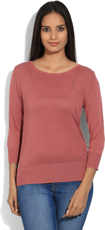 United Colors of Benetton. Solid Round Neck Casual Women Pink sweater