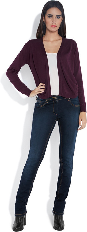 Park Avenue Solid Round Neck Women Purple Sweater