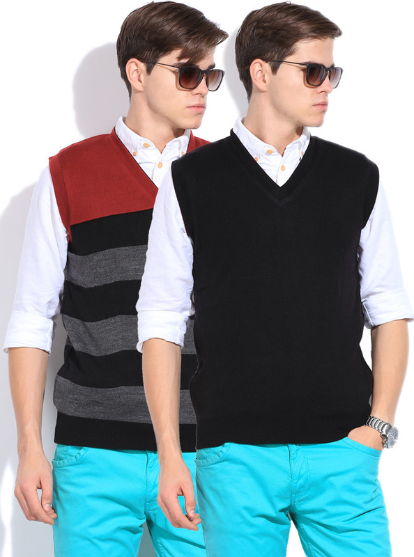Sports 52 Wear Striped Casual Men Reversible Grey, Red Sweater