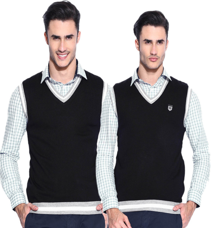 Sports 52 Wear Solid V-neck Casual Men Black, Grey Sweater