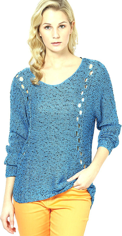 Vero Moda Self Design Round Neck Casual Women Blue Sweater