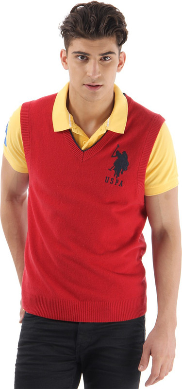 U.S. Polo Assn Solid V-neck Casual Men Red Sweater