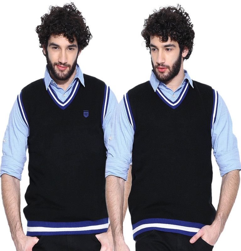 Sports 52 Wear Solid V-neck Casual Men Black, Blue Sweater