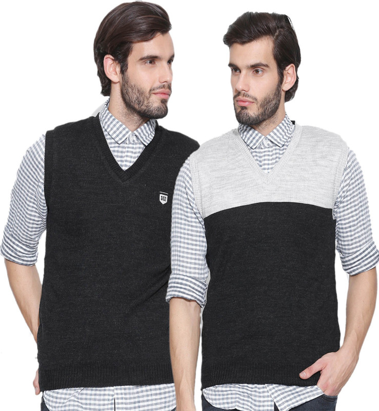 Sports 52 Wear Solid V-neck Casual Men Reversible Grey Sweater