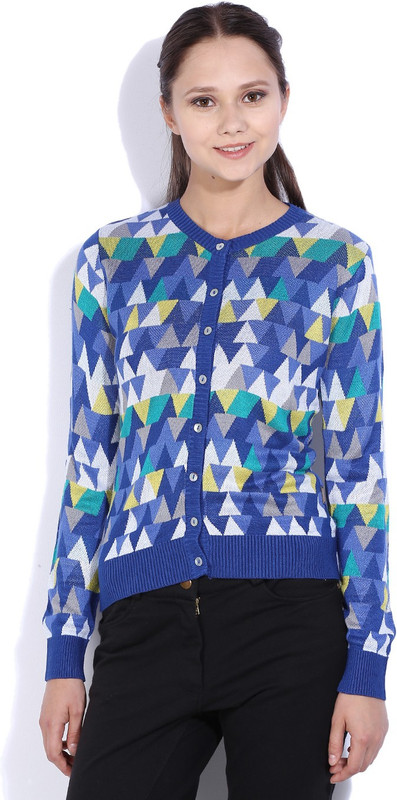 Lee Geometric Print Round Neck Casual Women Multicolor Sweater