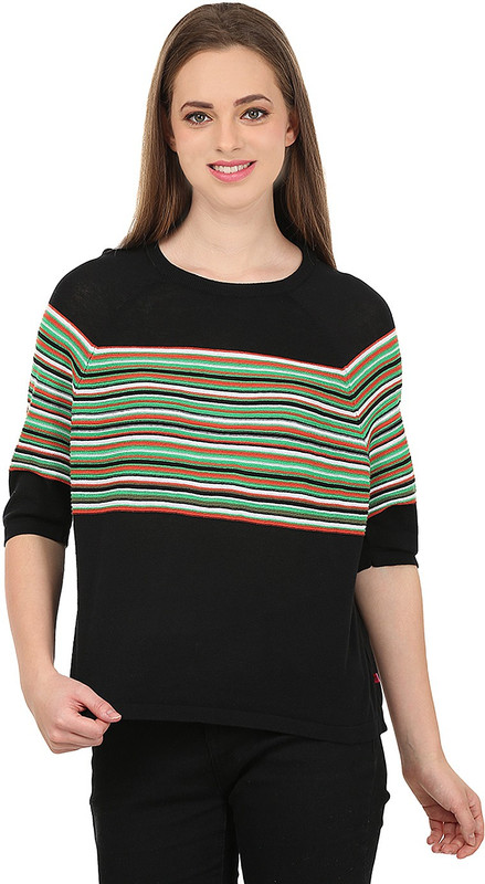 United Colors of Benetton Woven Round Neck Casual Women Black Sweater