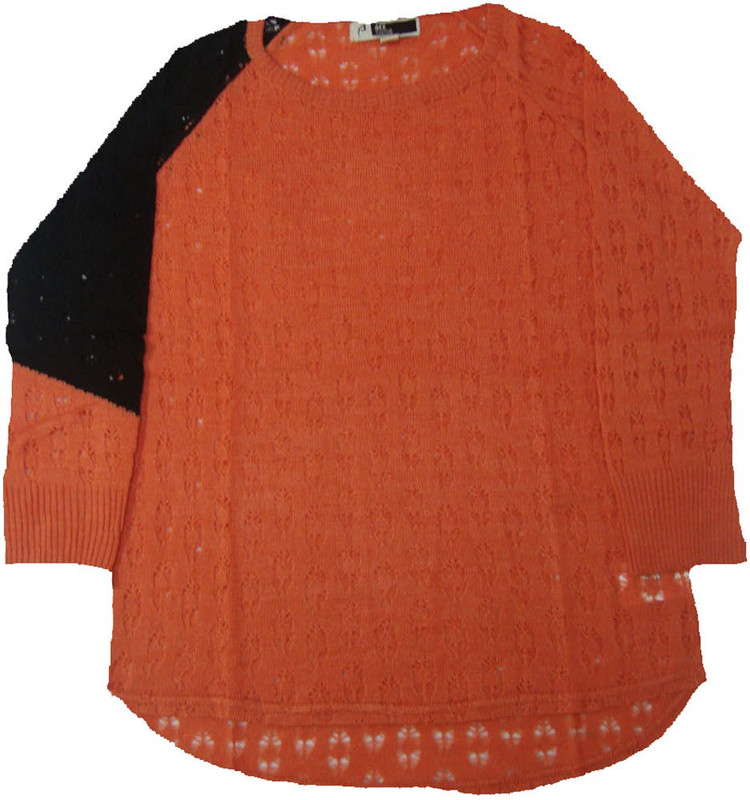 Acetone Self Design Round Neck Casual Women Orange, Black Sweater