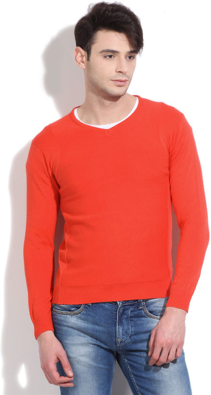 Sports 52 Wear Solid V-neck Casual Men Pink Sweater