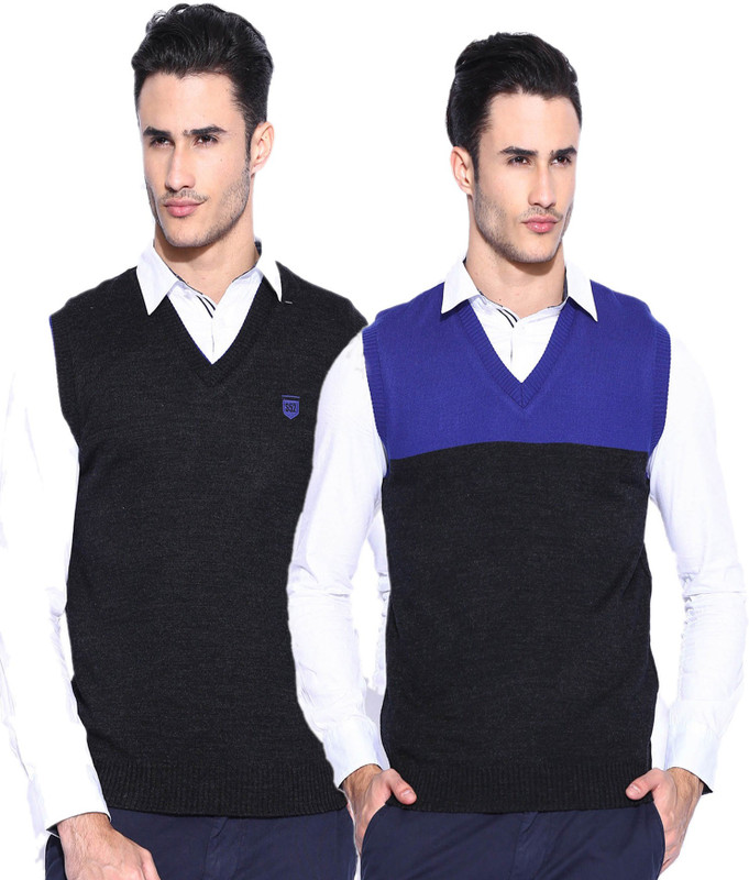 Sports 52 Wear Solid V-neck Casual Men Reversible Blue Sweater