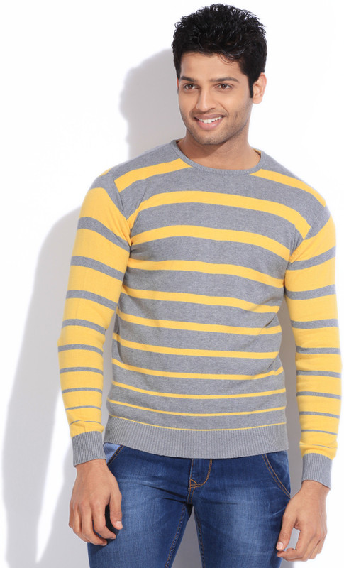 Sports 52 Wear Striped Casual Men Yellow, Grey Sweater