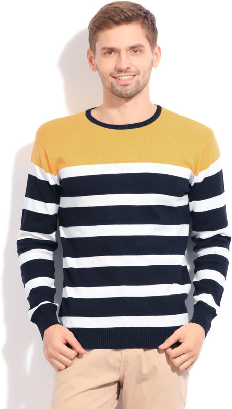 Sports 52 Wear Striped Casual Men White, Yellow, Black Sweater