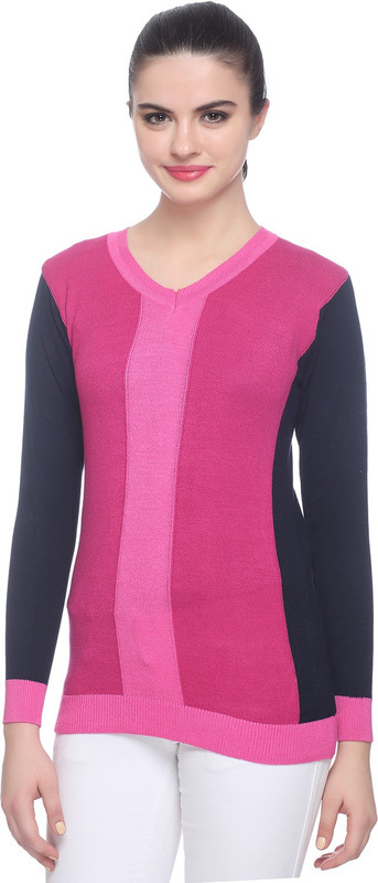 Miss Grace Self Design V-neck Party Women Pink Sweater