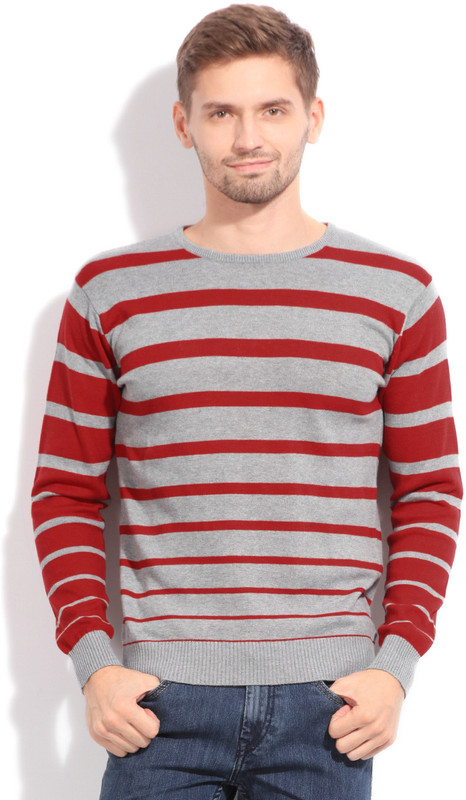 Sports 52 Wear Striped Casual Men Grey, Red Sweater