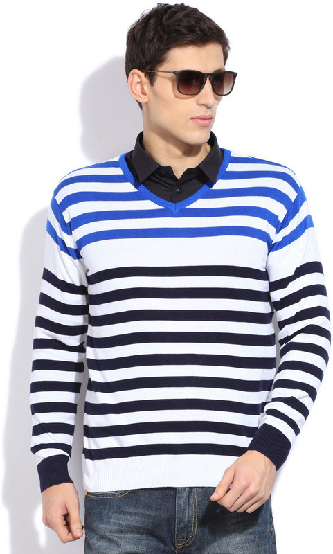 Sports 52 Wear Striped Casual Men Blue, White Sweater