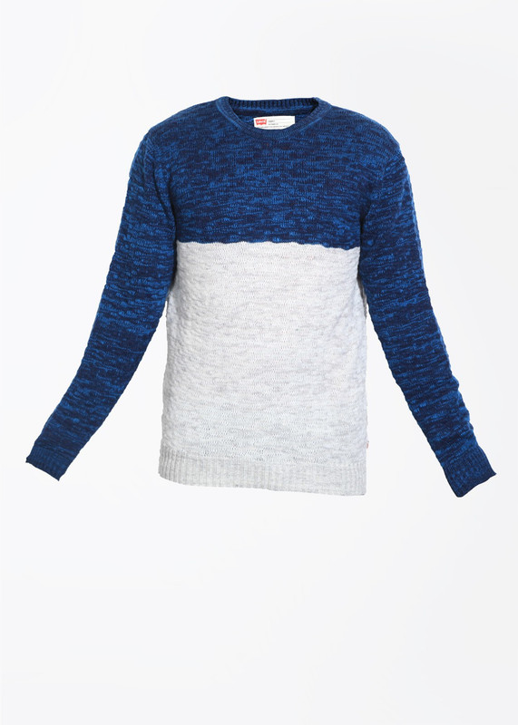 Levi's Self Design Round Neck Casual Men Blue, White Sweater