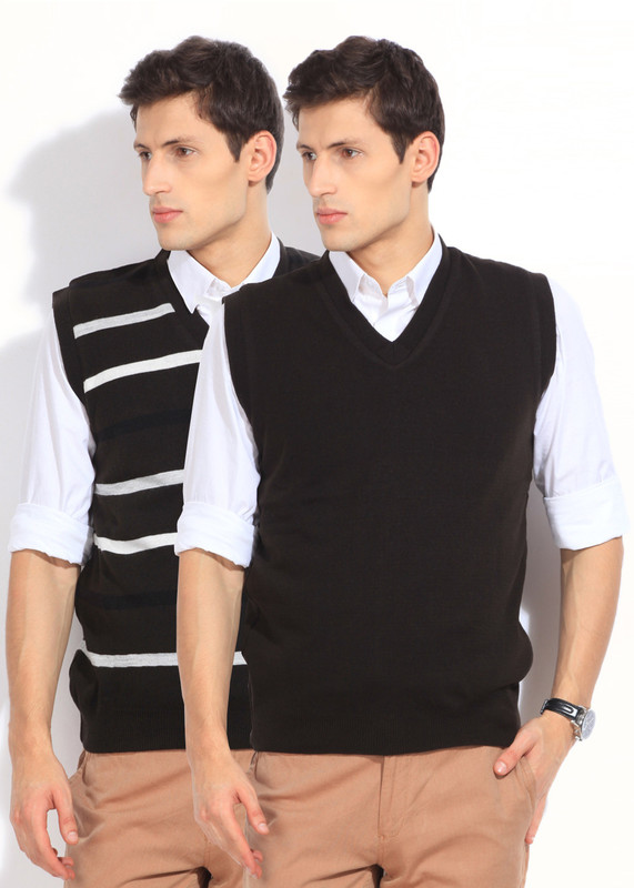 Sports 52 Wear Striped Casual Men Reversible Brown Sweater