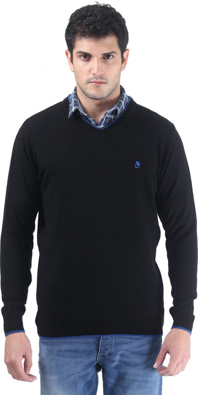 Consul Solid V-neck Casual Men Black Sweater