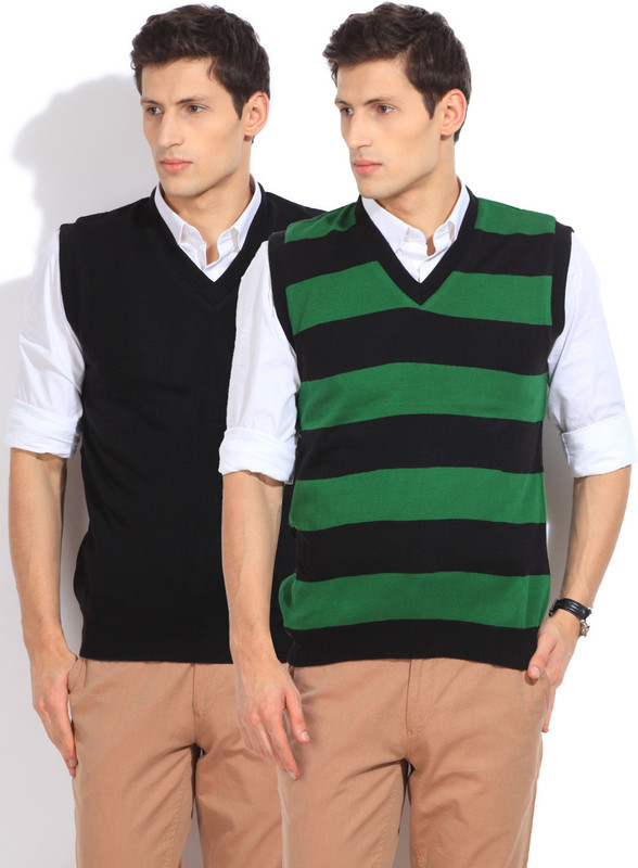 Sports 52 Wear Striped Casual Men Reversible Black, Green Sweater