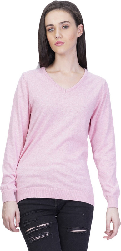 Kalt Solid V-neck Casual Women Pink Sweater