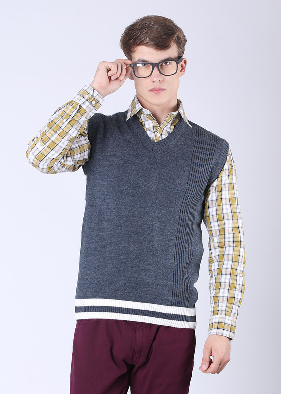 Sports 52 Wear Striped V-neck Casual Men White, Blue Sweater