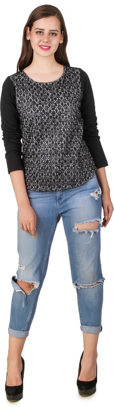 Texco Embellished Round Neck Casual Women Black, Grey Sweater