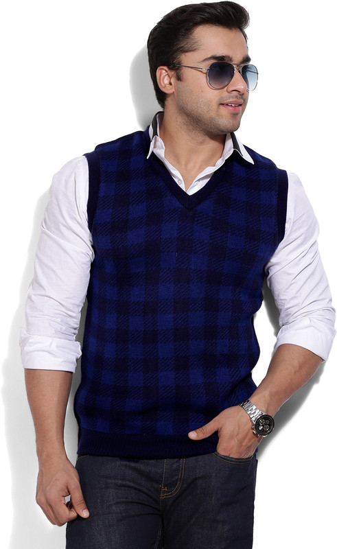 Proline Geometric Print Casual Men Reversible Blue, Black Sweater